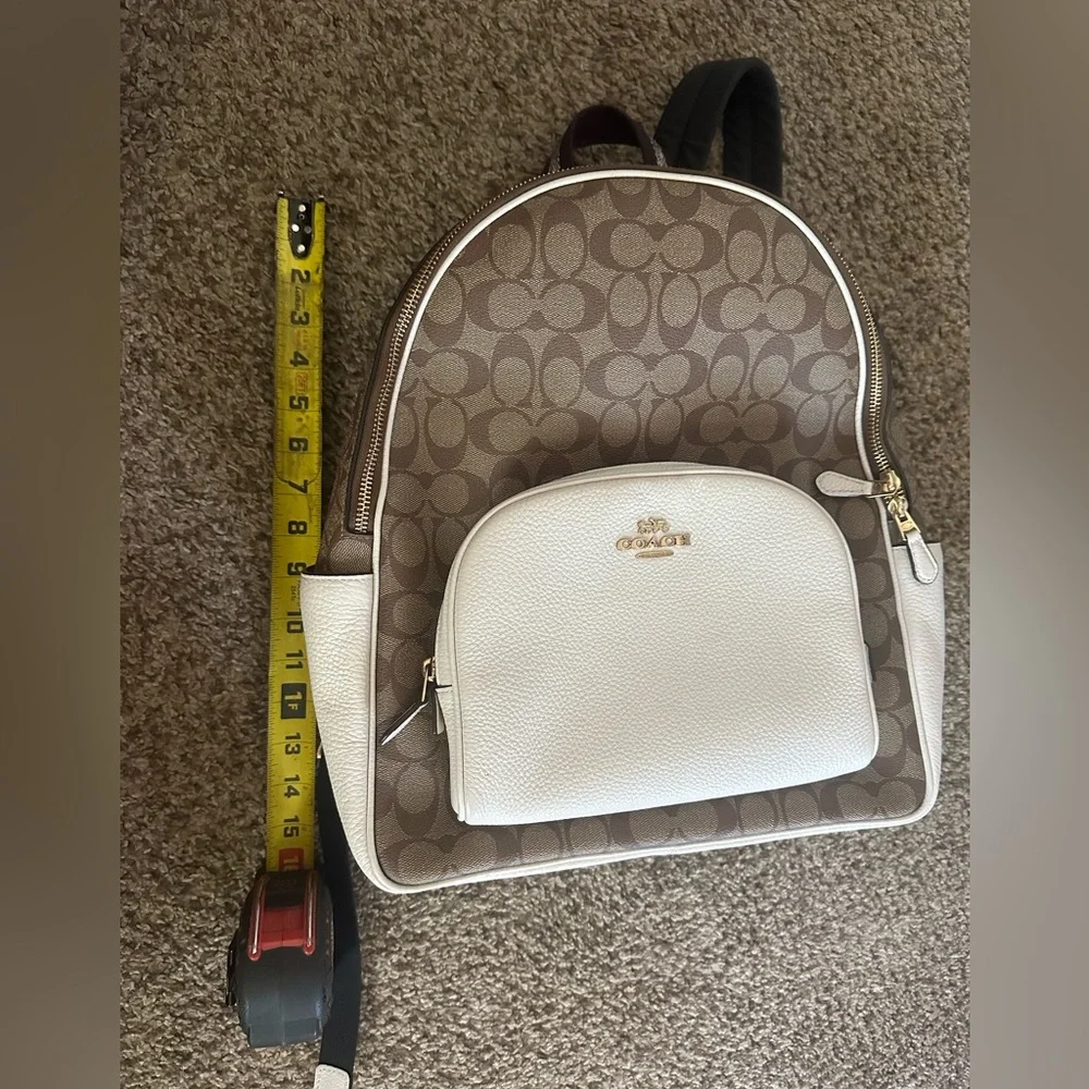 Coach Brown Signature Canvas Backpack with Cream Front Pocket